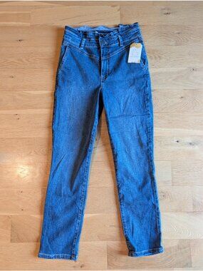 Kut From The Kloth Ruffle Waist Reese High Rise Ankle Straight Jeans, Size 0